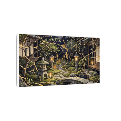 Kintsugi Moonlit Garden in Candlelight | Gold Vein Canvas Art