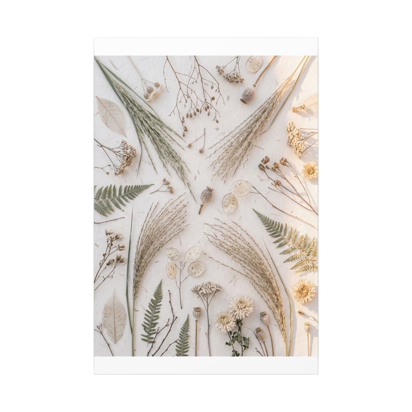 Elegant Dried Flowers Canvas Art - Japanese Pattern Japandi