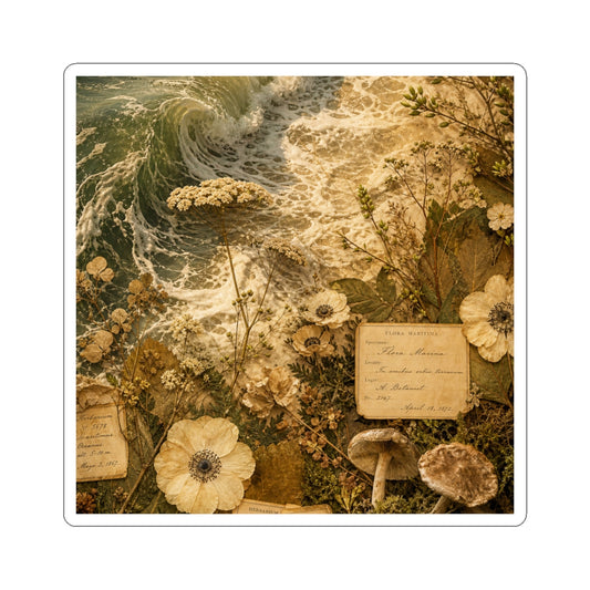 Cottagecore Ocean Wave in Golden Hour | Herbarium Sticker