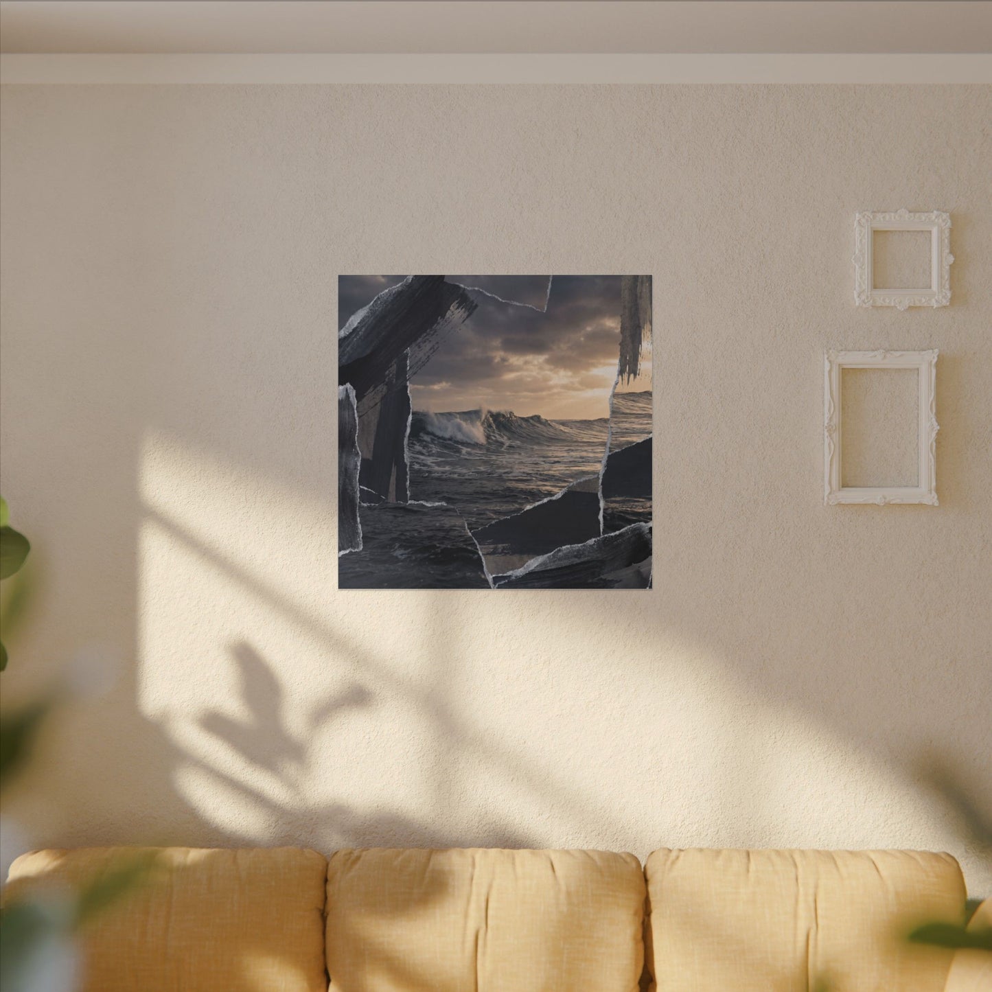 Fukinsei Ocean Wave Canvas Art - Dark Japandi Shadow Zen