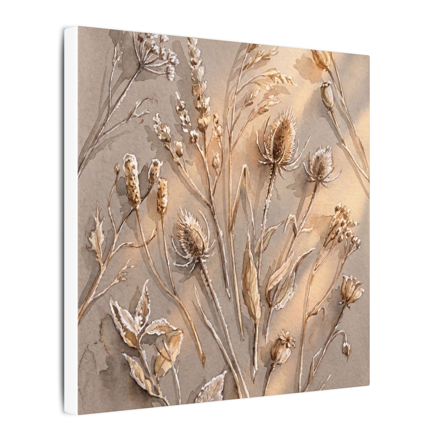 Japandi Dried Flowers in Golden Hour | Watercolor Canvas Art