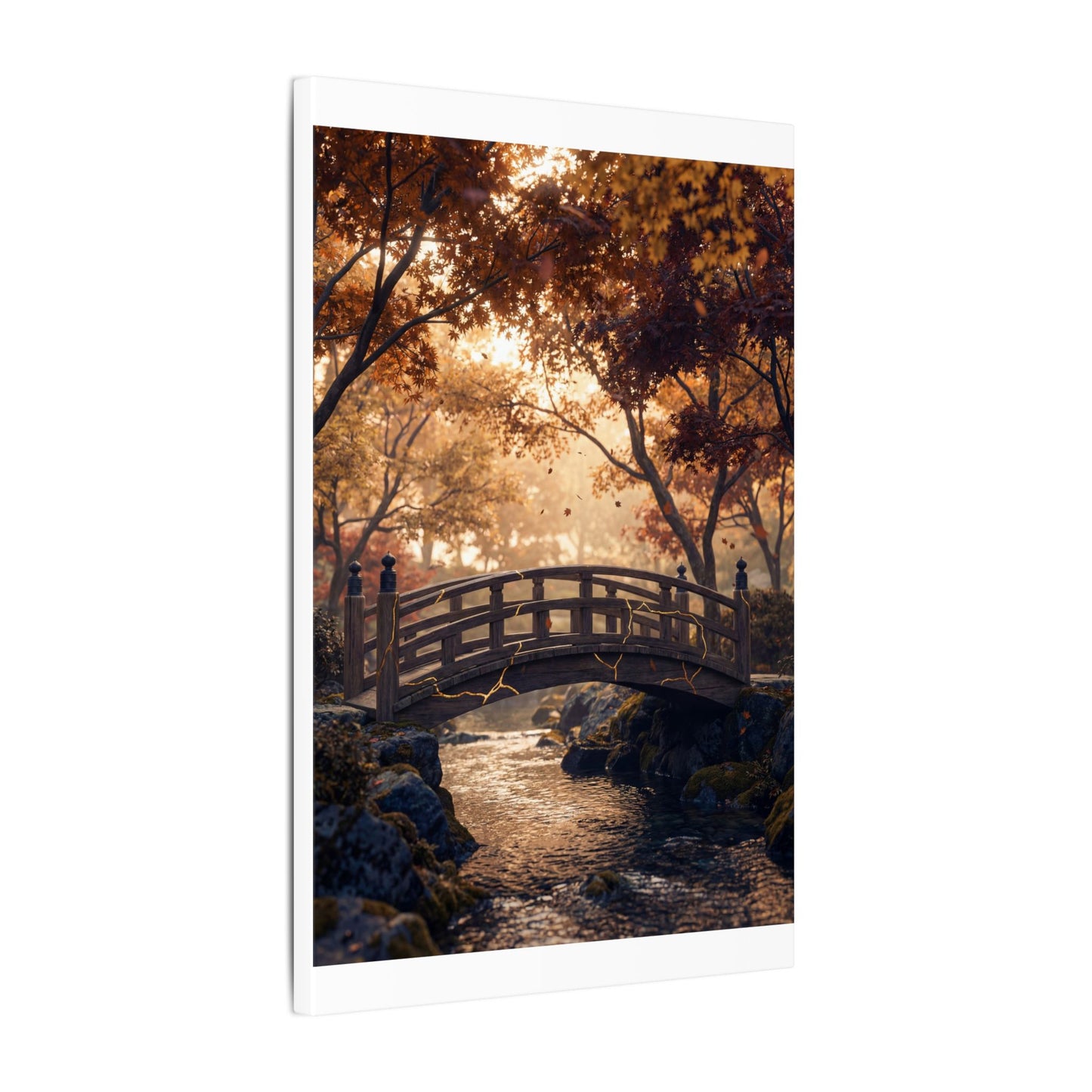 Autumn Wooden Bridge Gold Vein Canvas Art | Resilient Decor