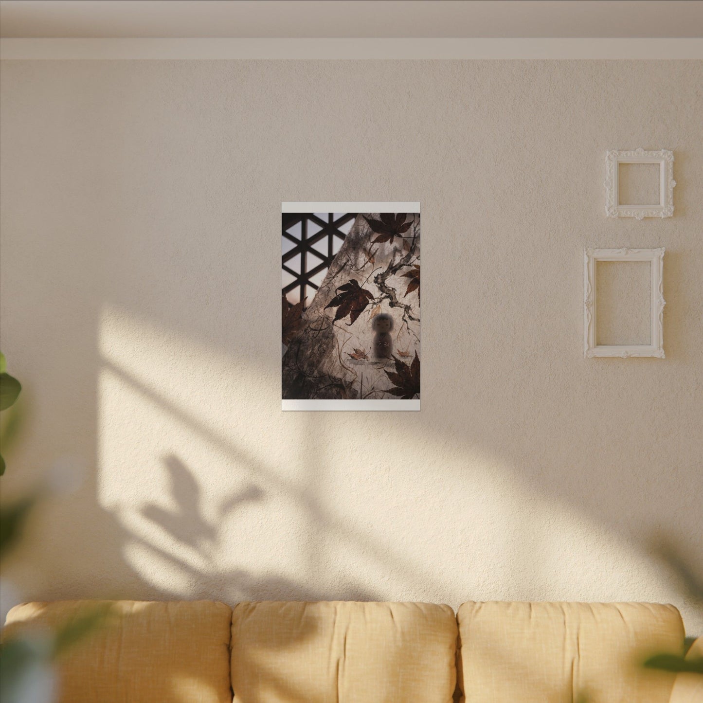 Shoji Screen Autumn Canvas Art | Dark Japandi Atmospheric Design