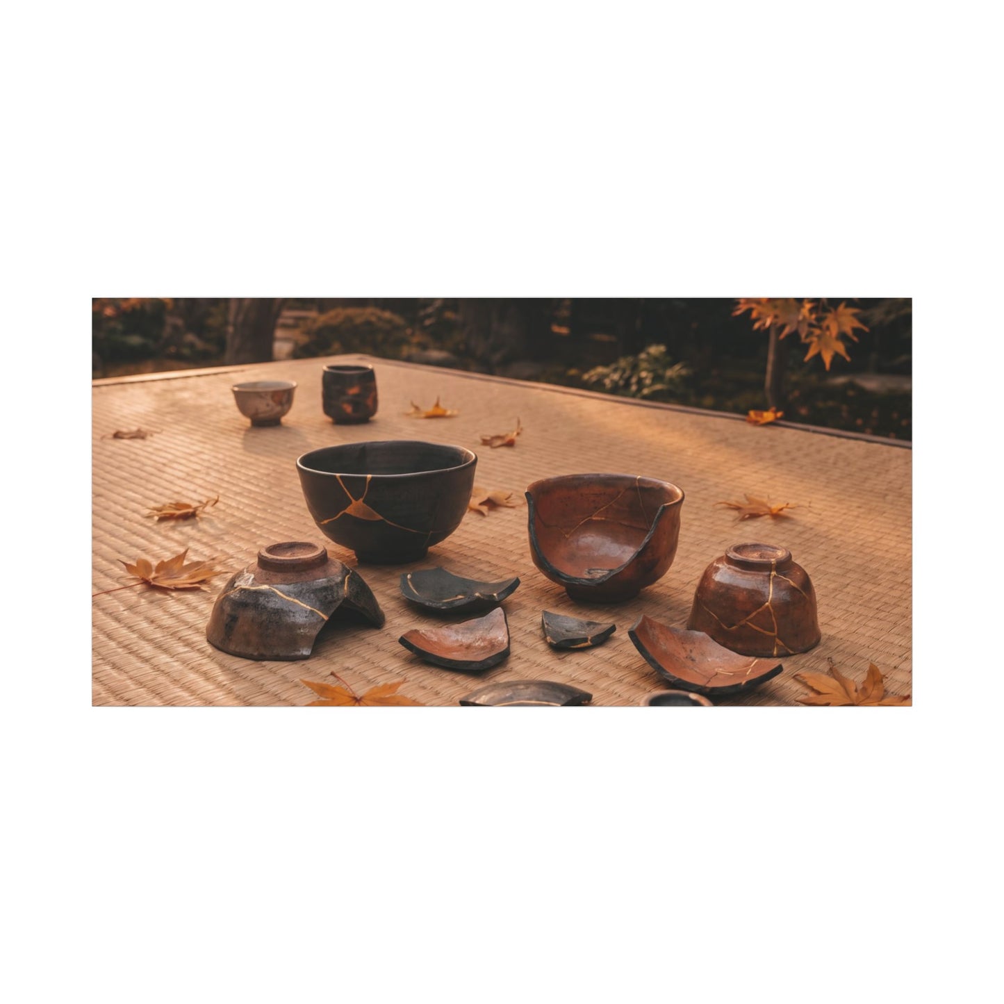 Golden Hour Tea Ceremony Canvas Art - Kintsugi Shibui