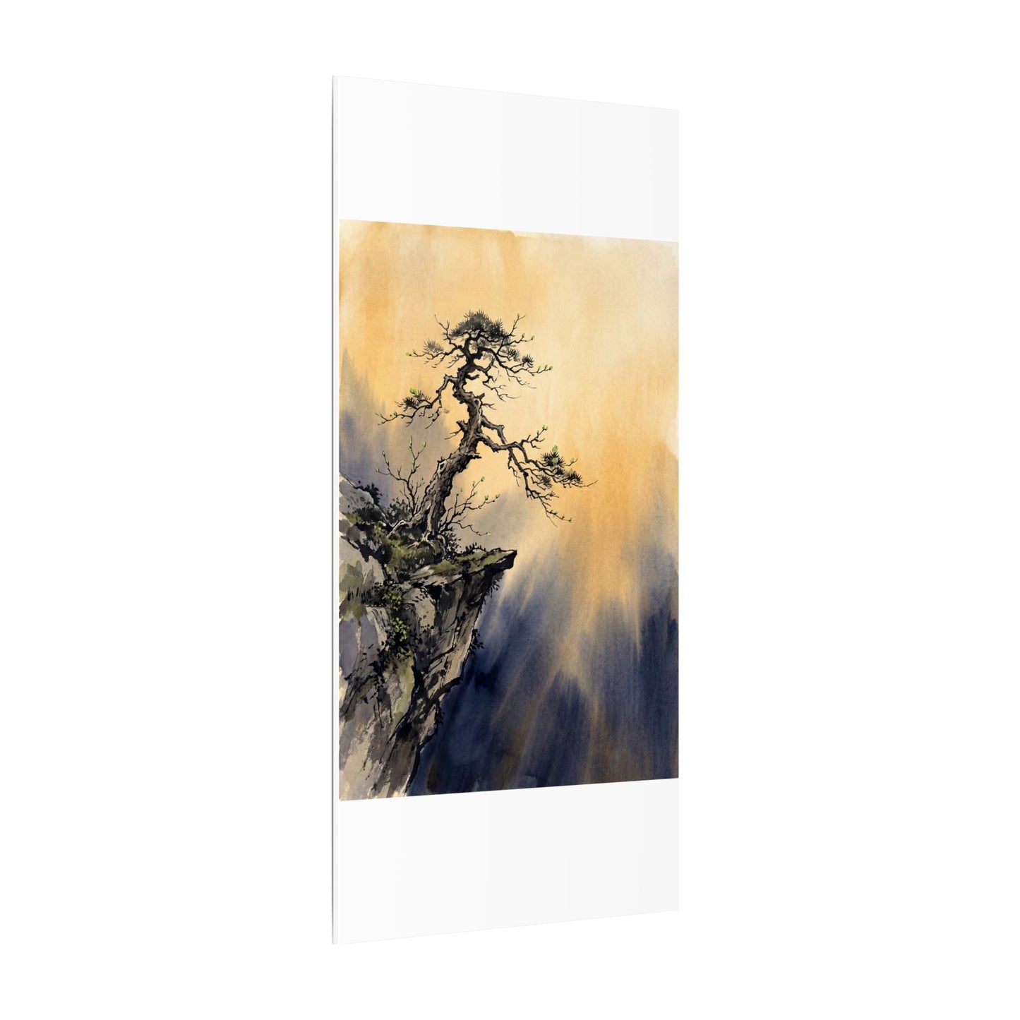 Zen Pine Tree in Golden Hour | Sumi E Canvas Art