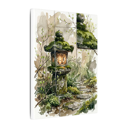 Stone Lantern Watercolor Canvas Art | Elegant Japandi Art