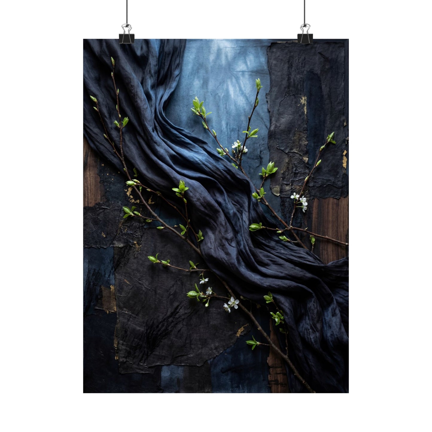 Moonlight Silk Drape Wall Art Print - Dark Japandi Datsuzoku Art Print