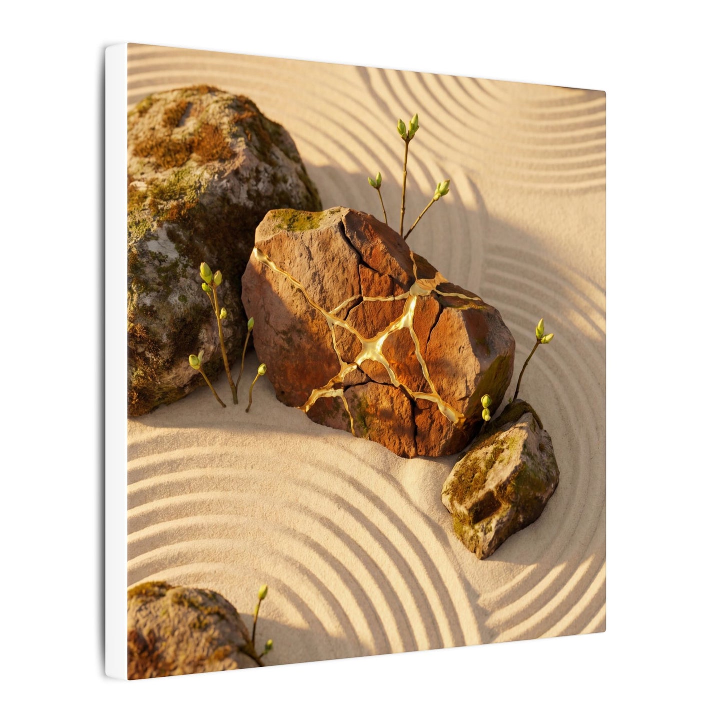 Kanso Rock Garden Canvas Art - Kintsugi Crackle Gold