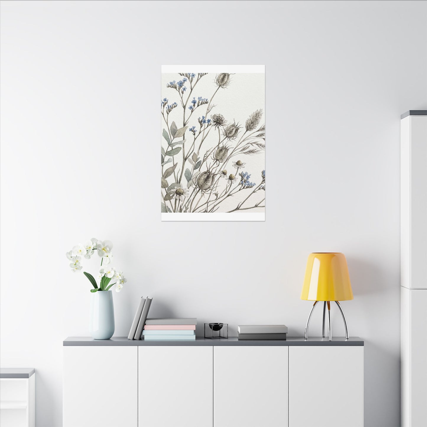 Dried Flowers Canvas Art | Summer Japandi Watercolor Art