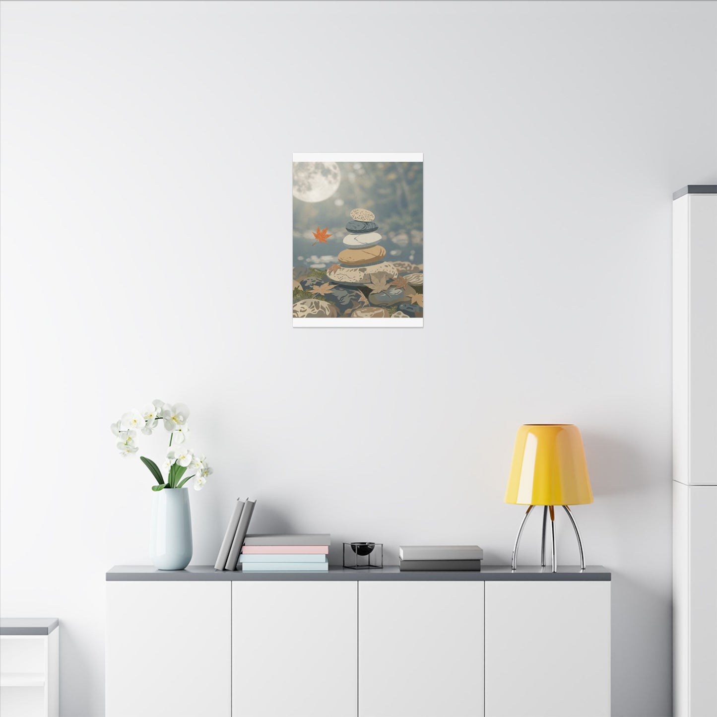 Warm River Stones Canvas Art - Japanese Pattern Japandi