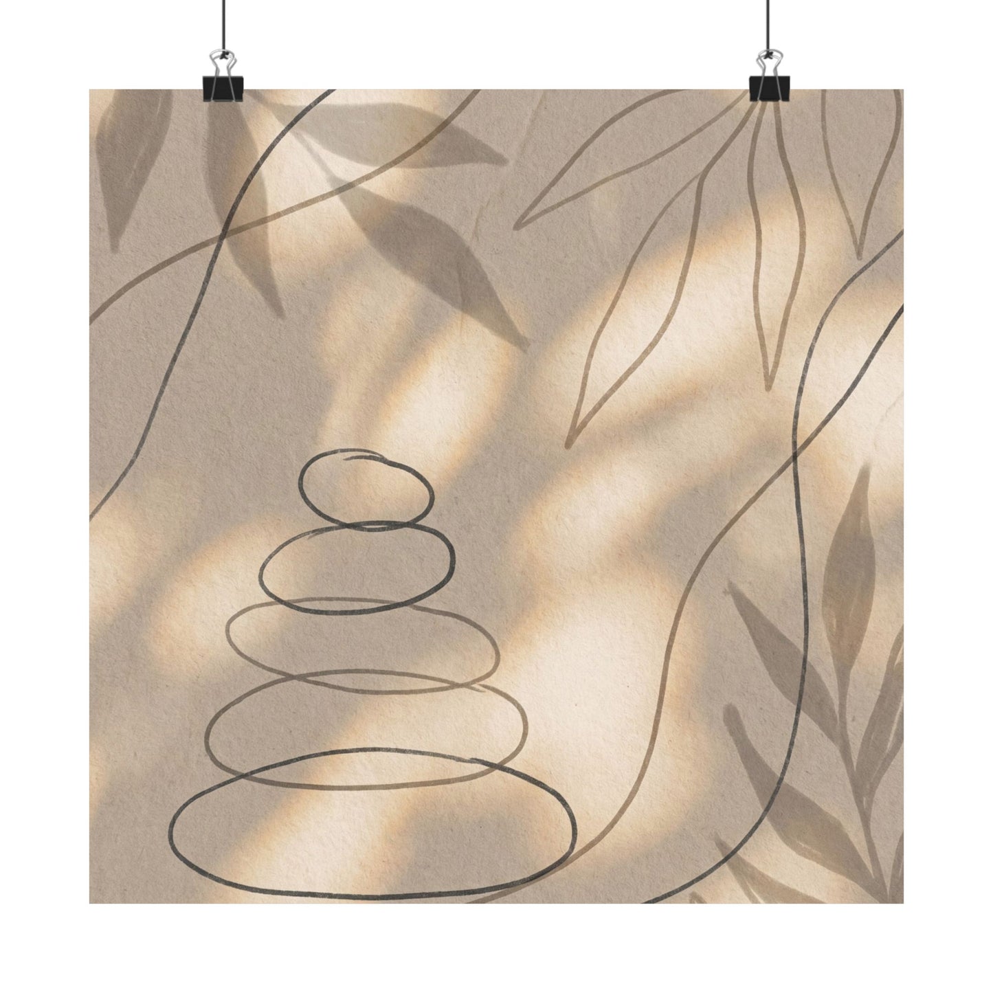 Kanso River Stones Wall Art Print - Japandi Minimal Line