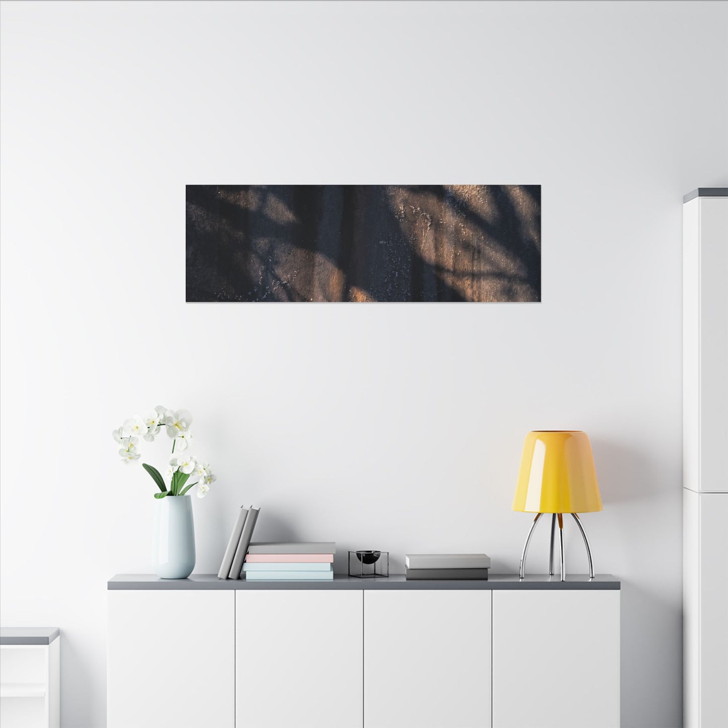 Dark Japandi Shadow Play in Golden Hour | Shadow Zen Canvas Art
