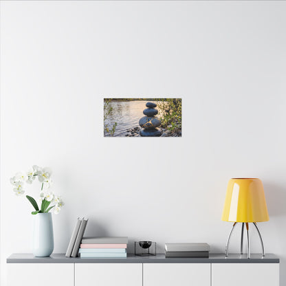 Kintsugi River Stones in Golden Hour | Gold Vein Canvas Art