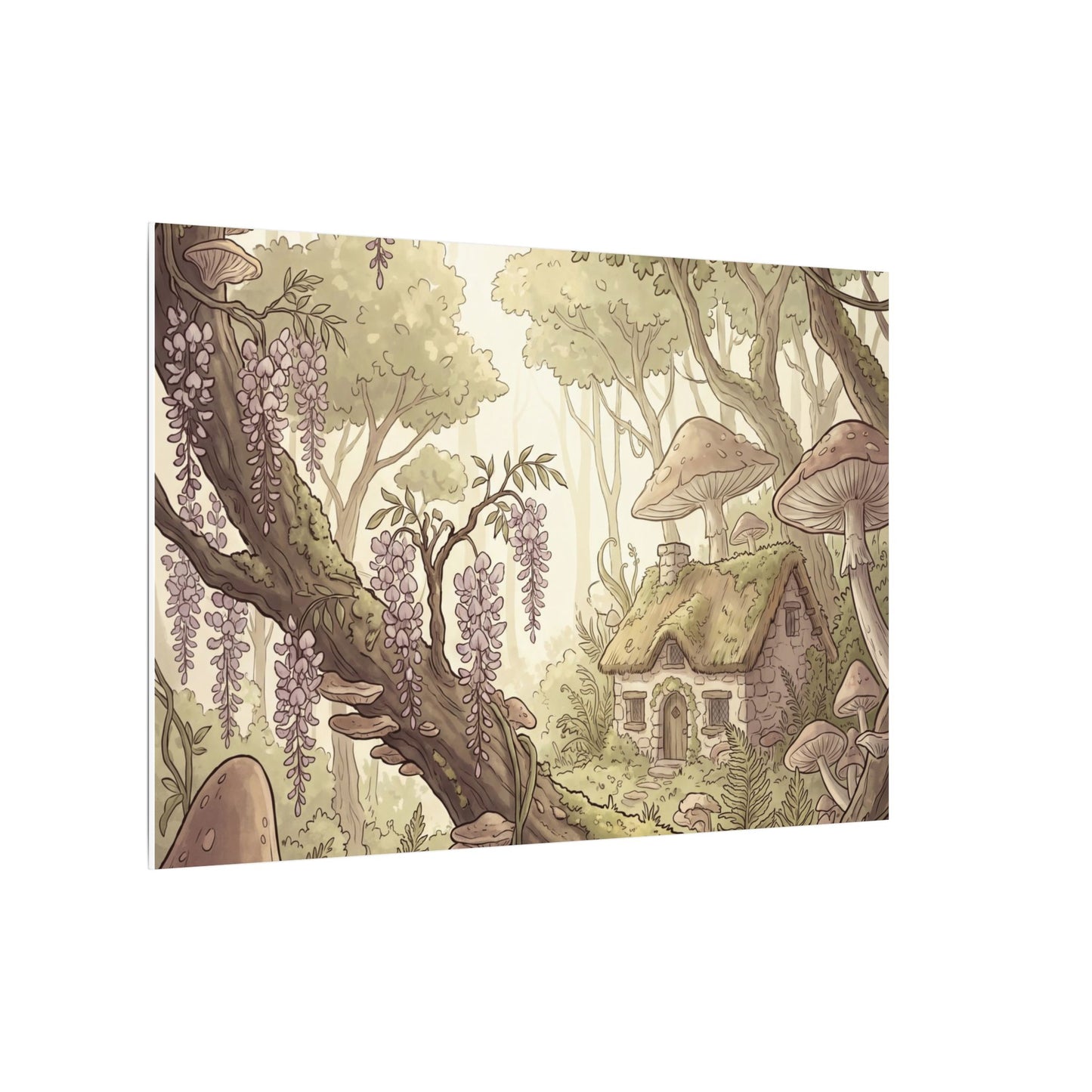 Summer Wisteria Mushroom Illustration Canvas Art | Enchanting Decor