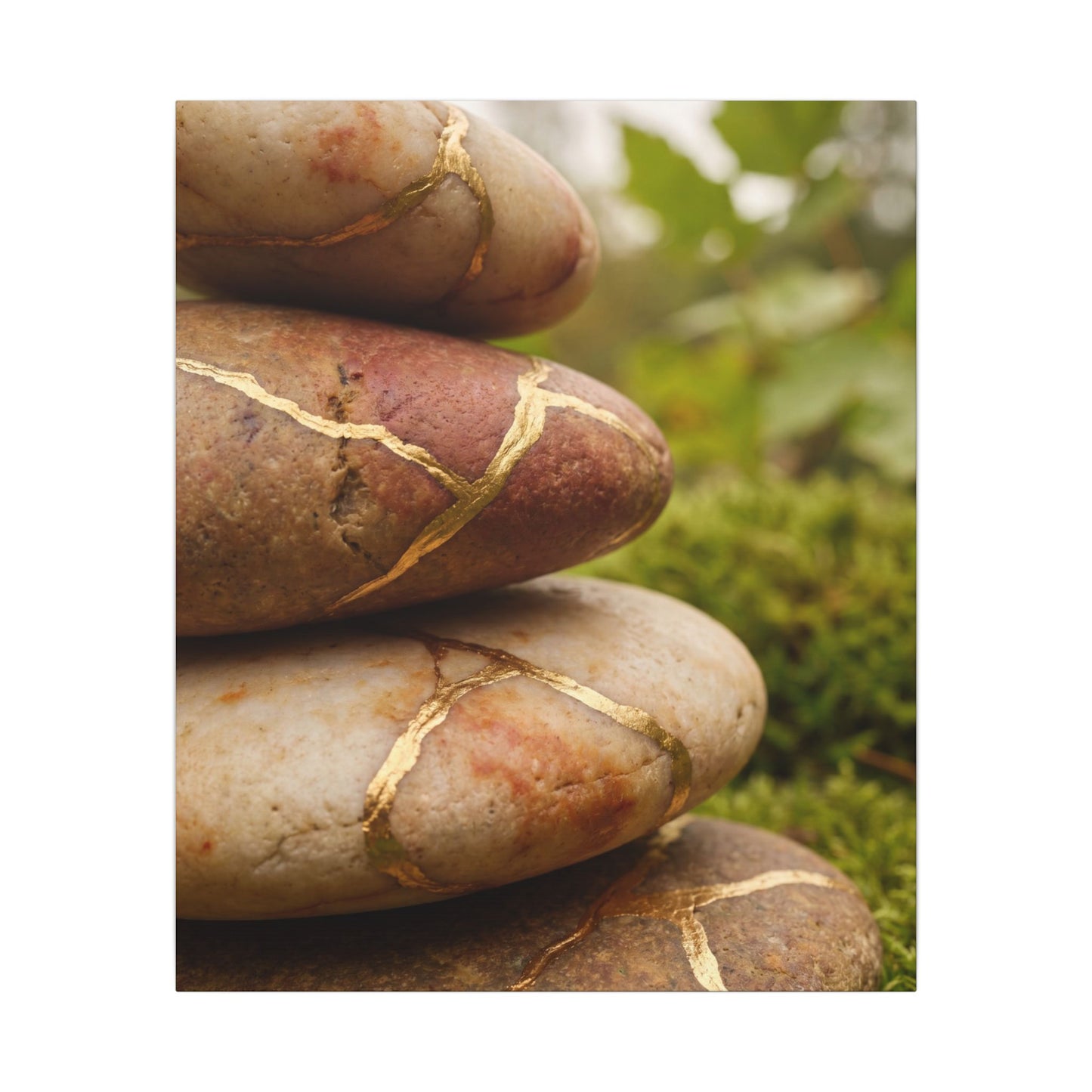 River Stones Summer Canvas Art | Kintsugi Healing Design