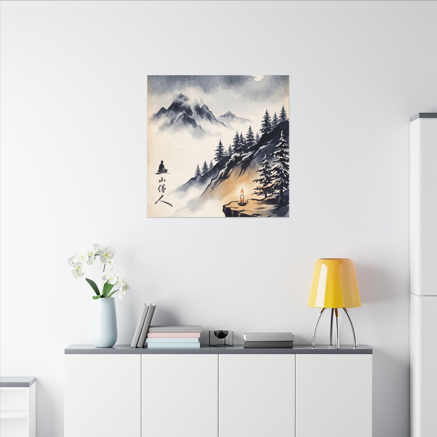 Mountain Mist Canvas Art | Winter Zen Ukiyo E Inspired Art
