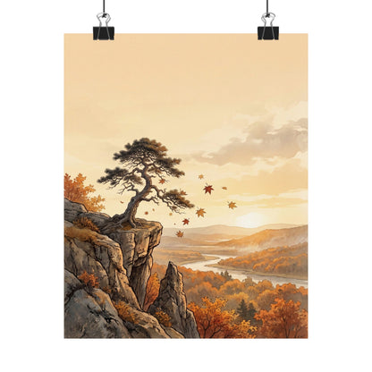Japandi Pine Tree in Golden Hour | Japanese Pattern Wall Art Print