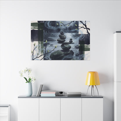 Moonlight River Stones Canvas Art - Zen Shibui
