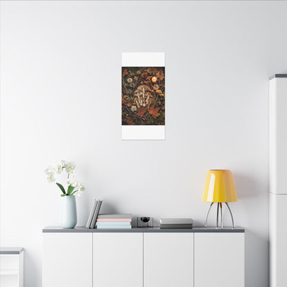 Autumn Dried Flowers Mushroom Illustration Canvas Art | Earthy Decor