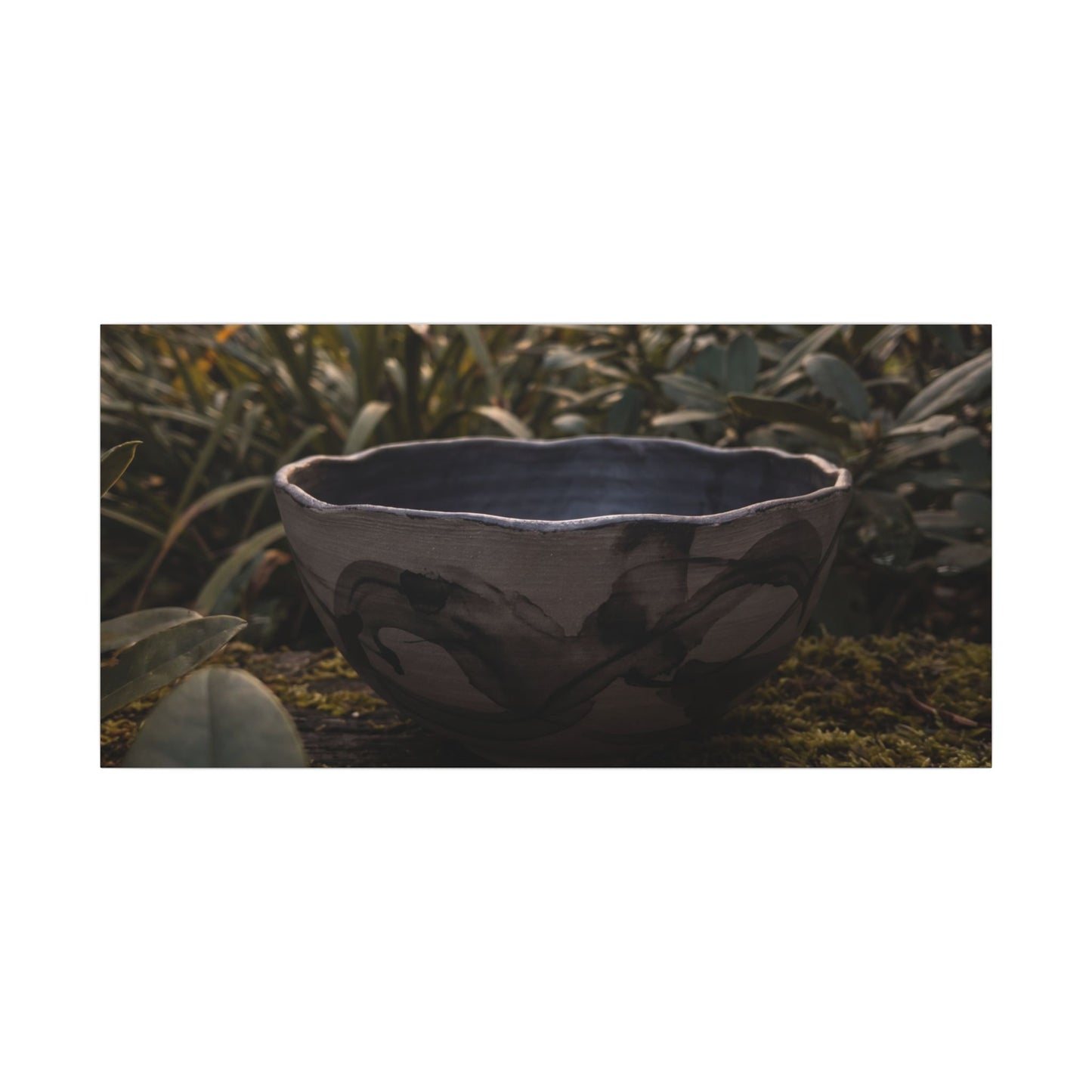Ceramic Bowl Canvas Art | Summer Dark Japandi Charcoal Ink Art