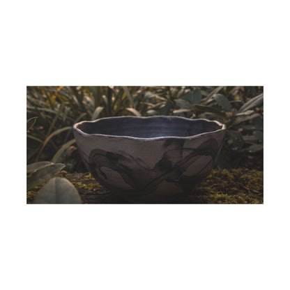 Ceramic Bowl Canvas Art | Summer Dark Japandi Charcoal Ink Art