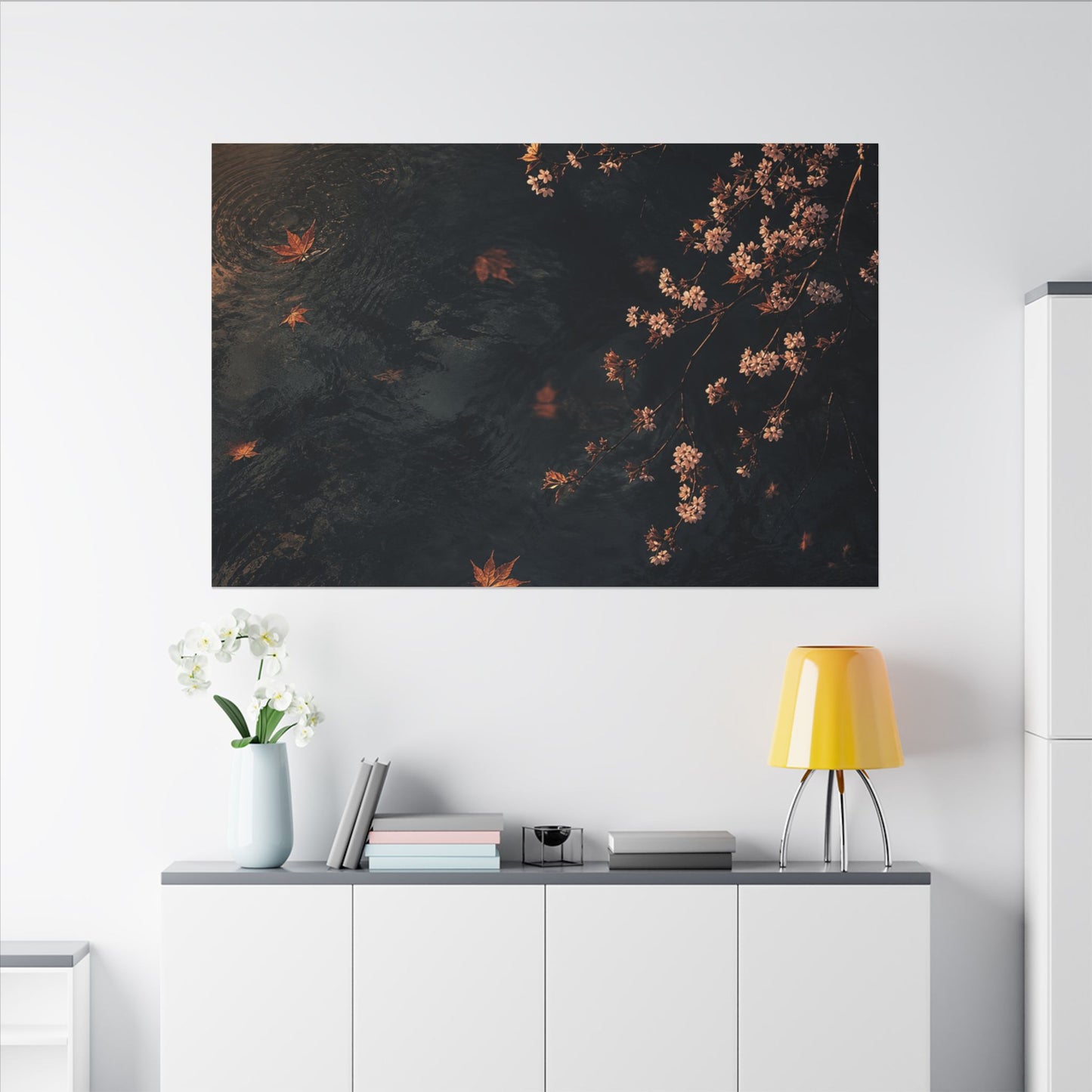 Golden Hour Cherry Blossom Canvas Art - Dark Japandi Kanso