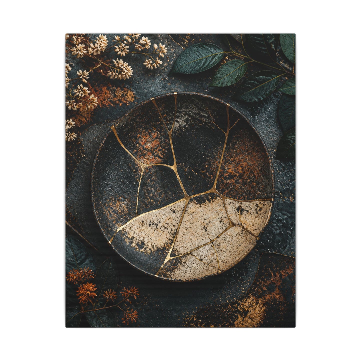 Kintsugi Rust Patina in Dawn | Gold Repair Canvas Art