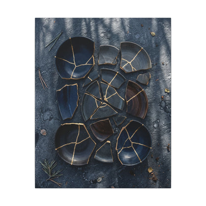 Dark Japandi Broken Pottery in Dappled | Shadow Zen Canvas Art