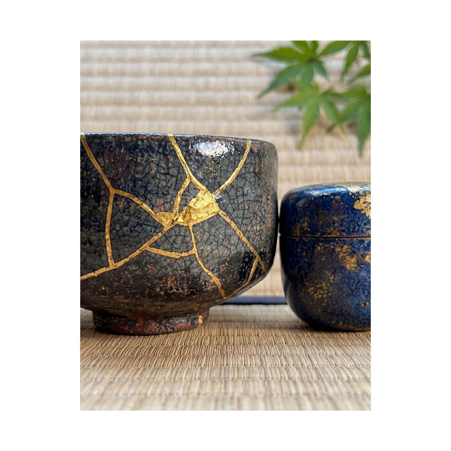 Kintsugi Tea Ceremony in Dawn | Crackle Gold Wall Art Print
