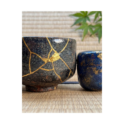 Kintsugi Tea Ceremony in Dawn | Crackle Gold Wall Art Print