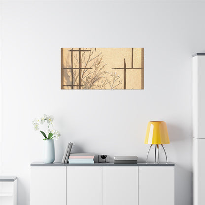 Shoji Screen Canvas Art | Winter Japandi Minimal Line Art