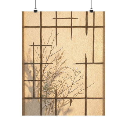 Japandi Shoji Screen in Golden Hour | Minimal Line Wall Art Print Art Print