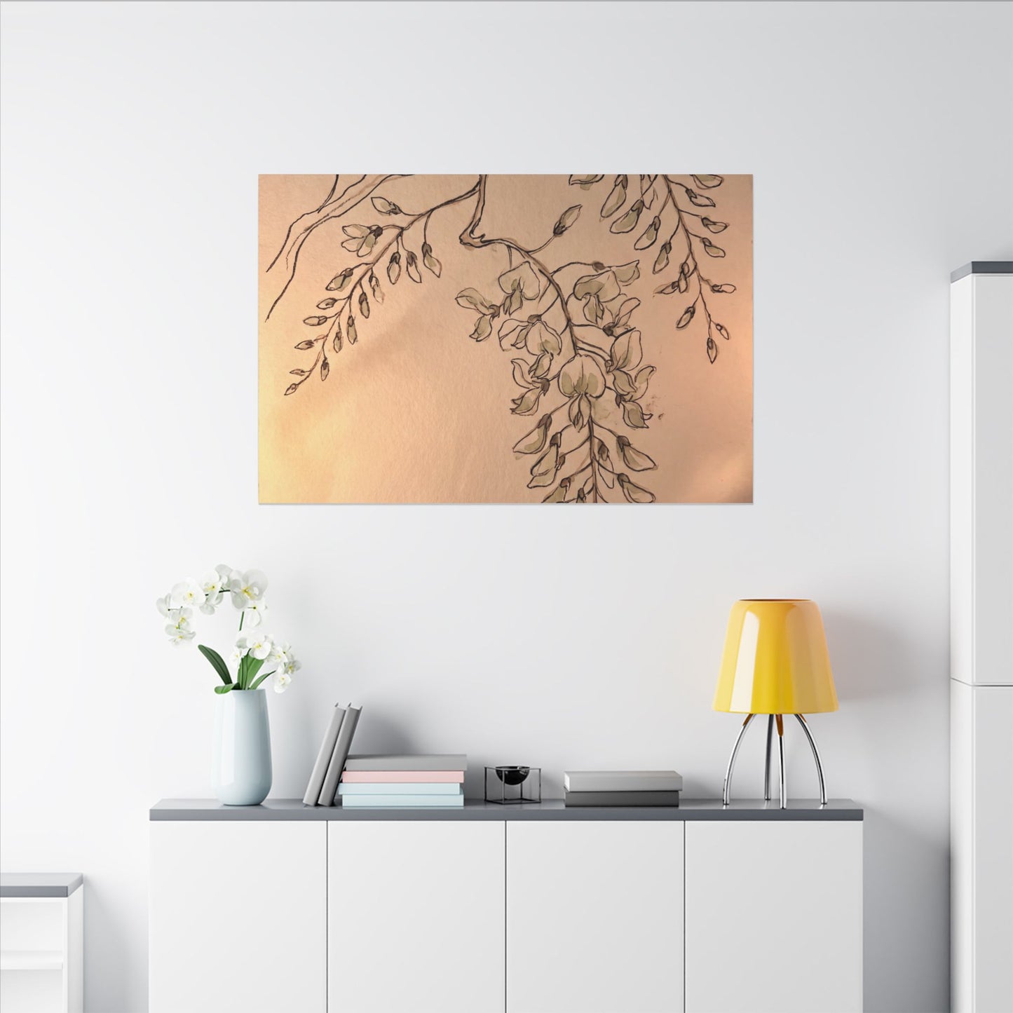 Japandi Wisteria in Candlelight | Minimal Line Canvas Art