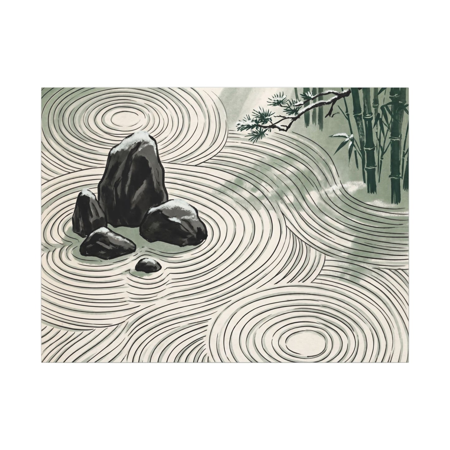 Shibui Rock Garden Canvas Art - Zen Ukiyo E Inspired