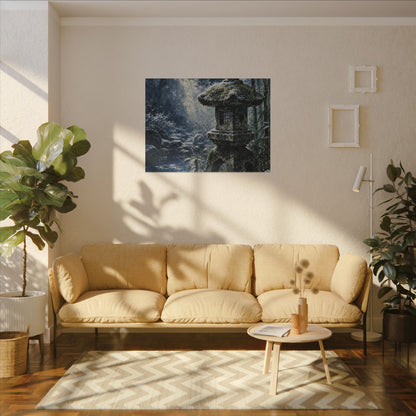 Zen Stone Lantern in Dappled | Sumi E Canvas Art