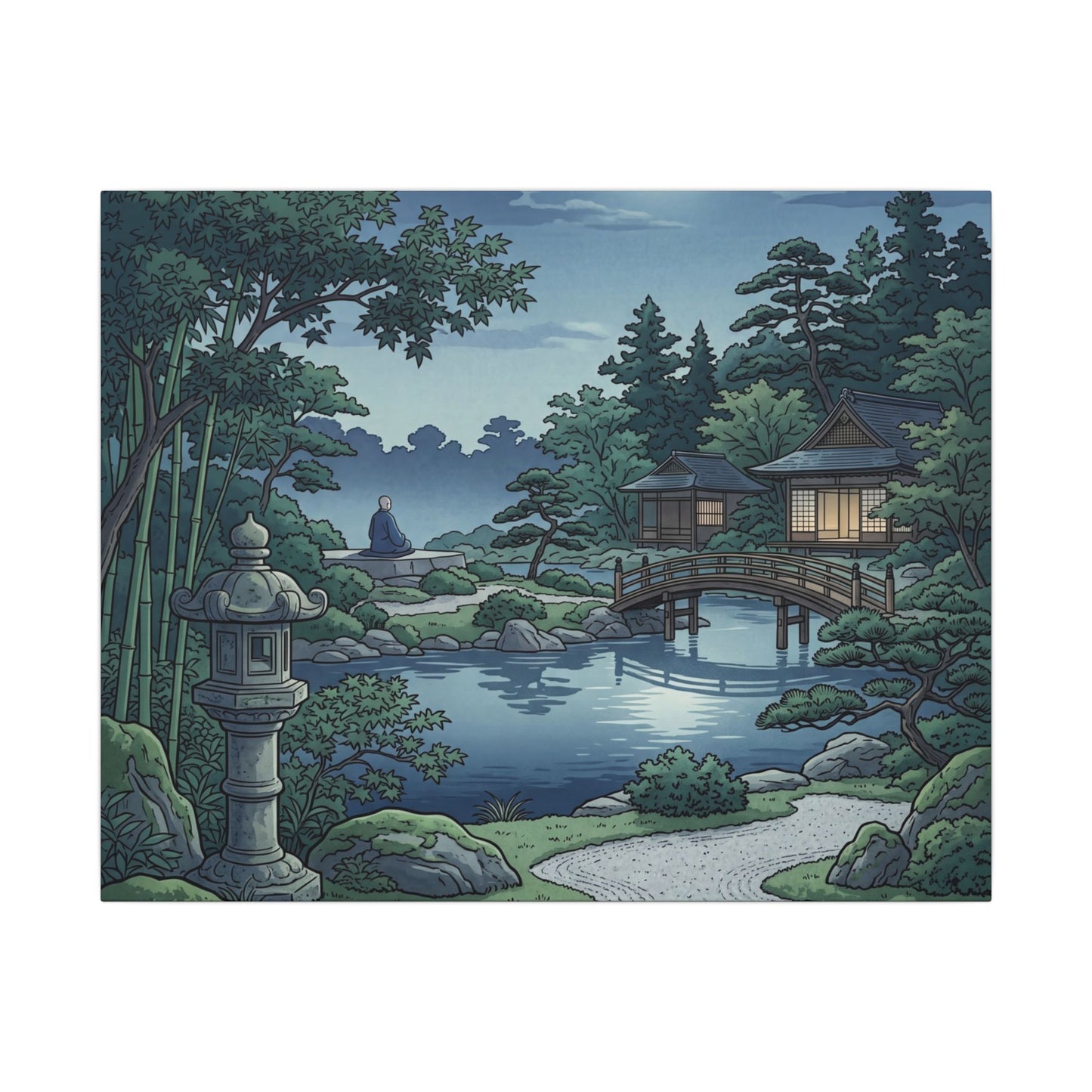 Summer Moonlit Garden Ukiyo E Inspired Canvas Art | Serene Decor
