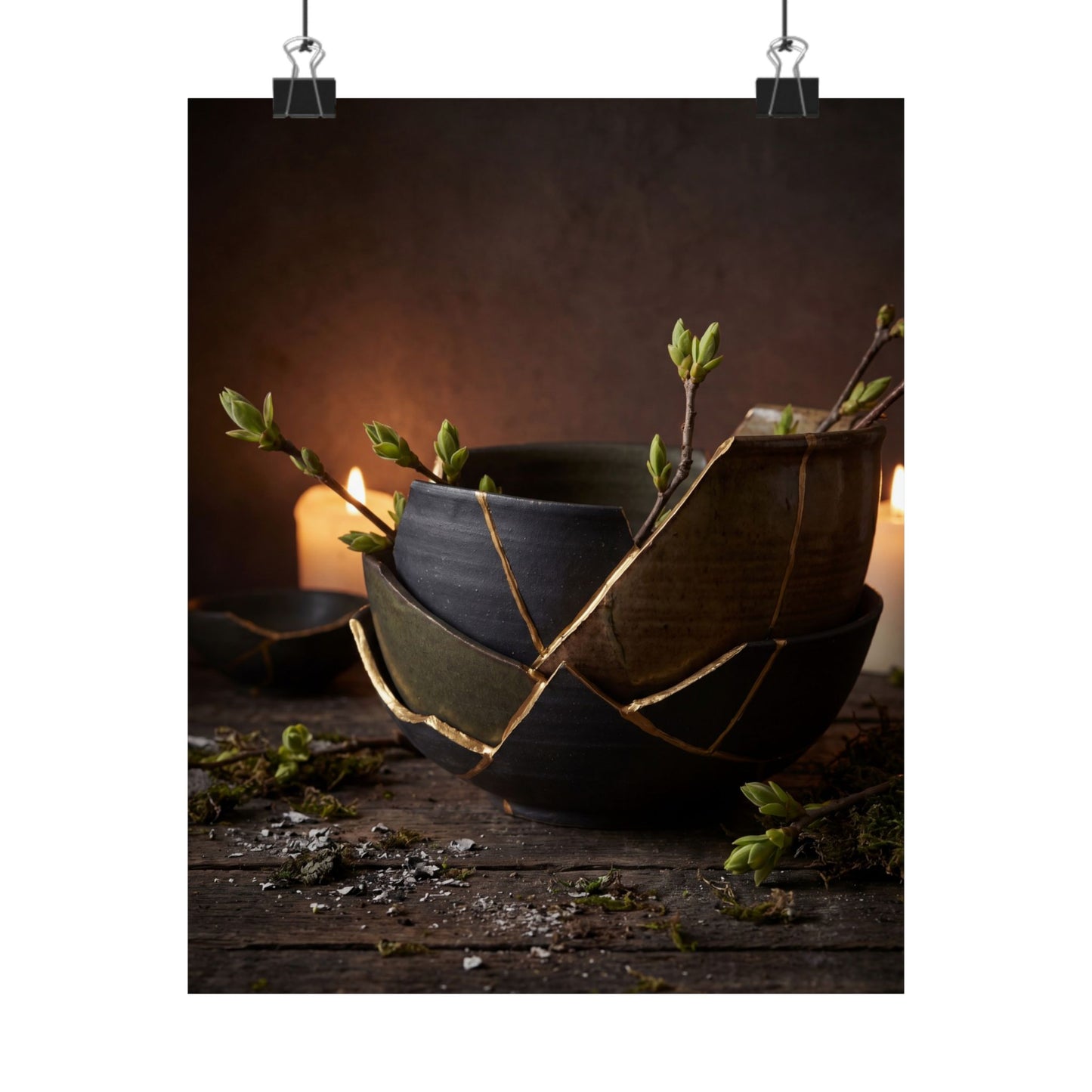 Seijaku Broken Pottery Wall Art Print - Dark Japandi Shadow Zen Art Print