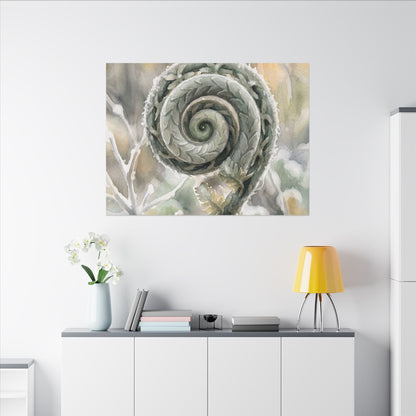Winter Fern Unfurling Watercolor Canvas Art | Cozy Decor