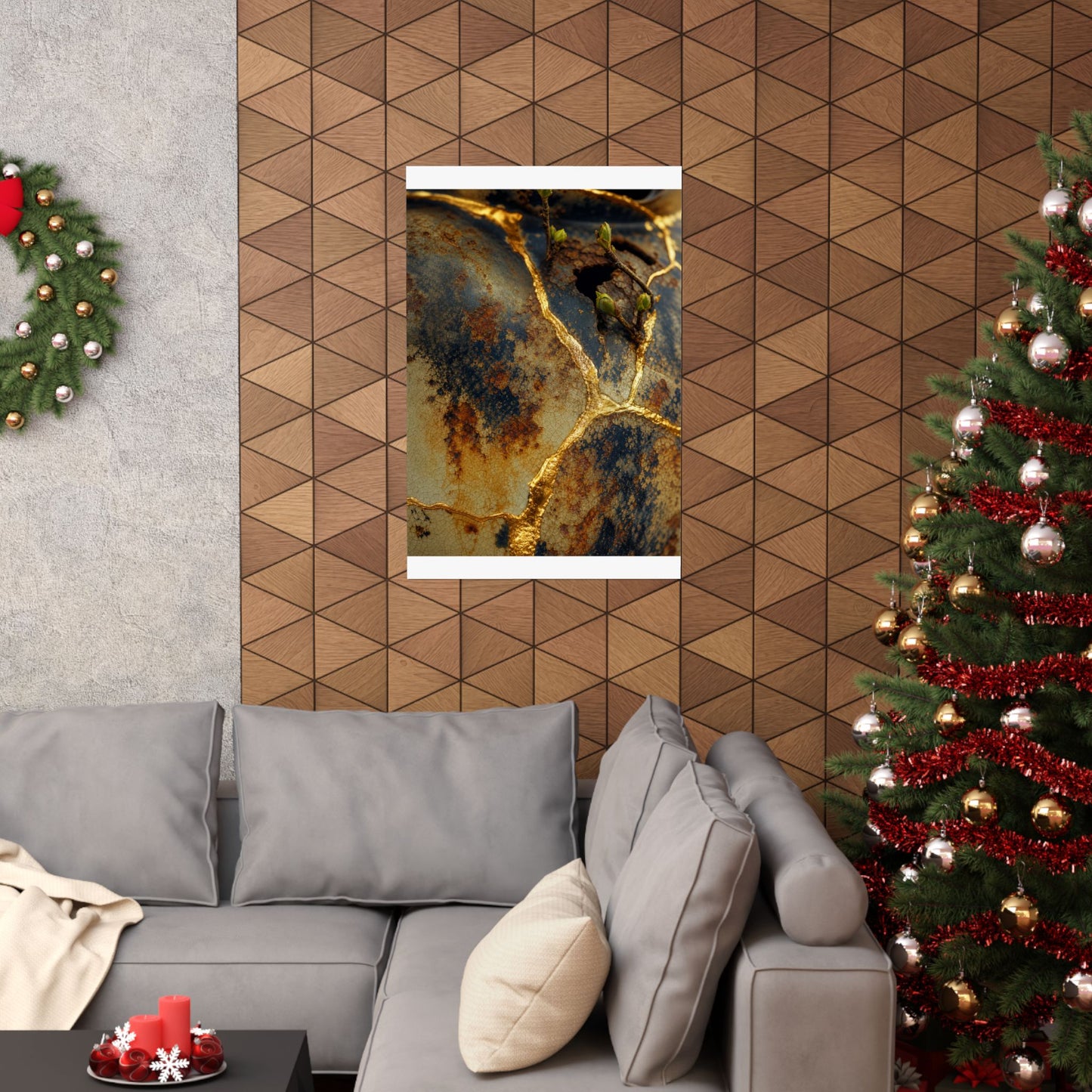 Healing Rust Patina Wall Art Print - Crackle Gold Kintsugi