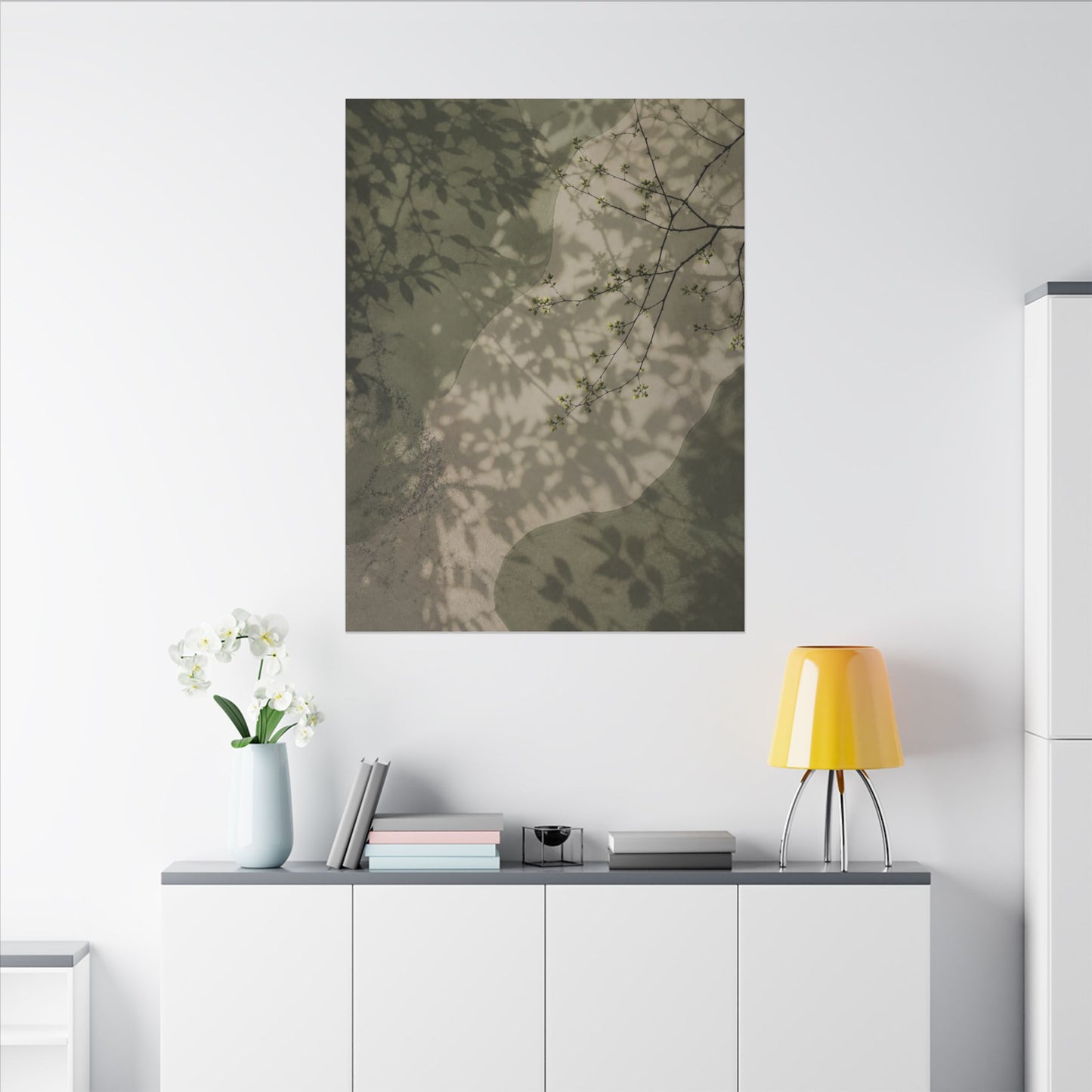Neutral Shadow Play Canvas Art - Japanese Pattern Japandi