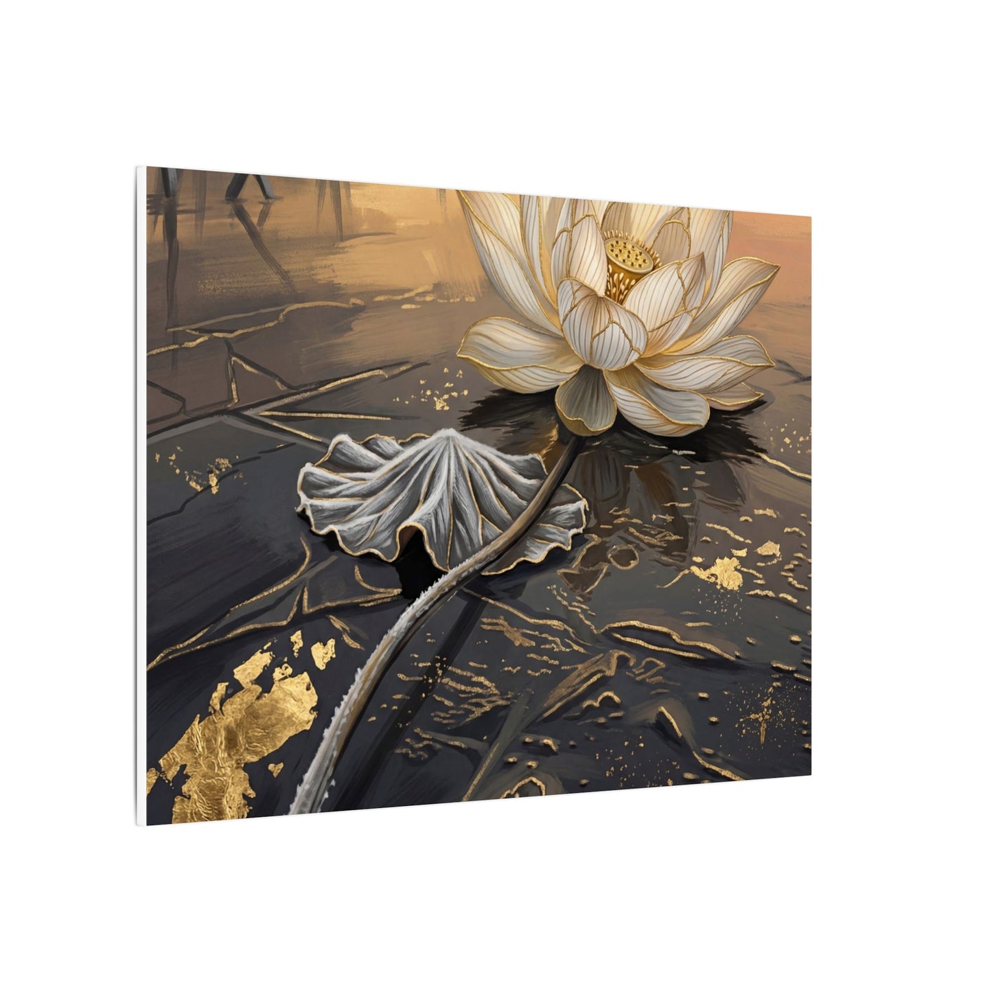 Kintsugi Lotus Flower in Golden Hour | Gold Vein Canvas Art