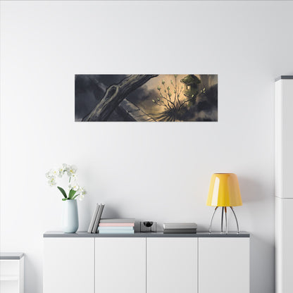 Dark Japandi Moonlit Garden in Golden Hour | Charcoal Ink Canvas Art