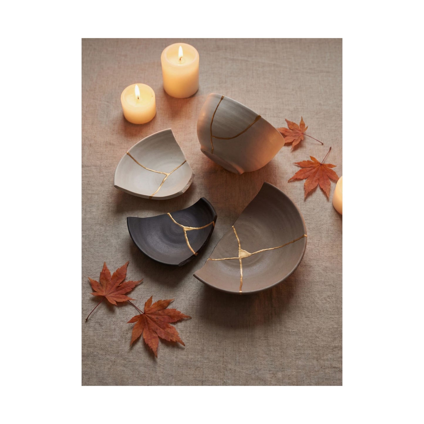 Broken Pottery Autumn Wall Art Print | Japandi Neutral Design