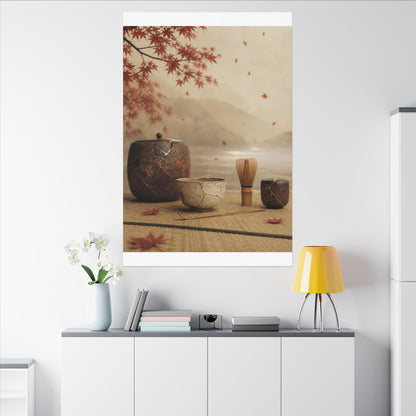 Tea Ceremony Canvas Art | Autumn Kintsugi Gold Vein Art