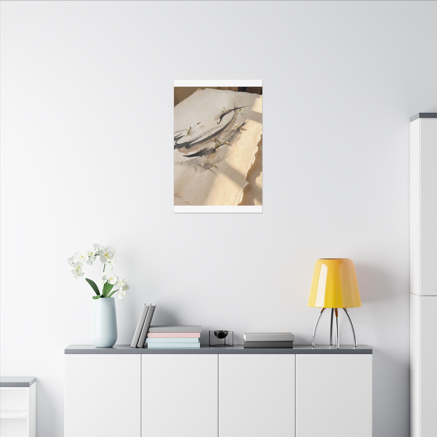 Ink Brushstroke Watercolor Canvas Art | Neutral Japandi Art