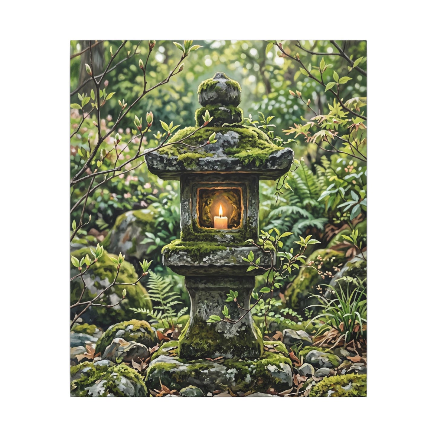 Neutral Stone Lantern Canvas Art - Japanese Pattern Japandi