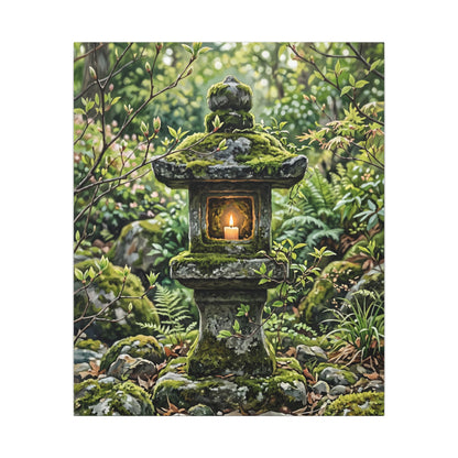 Neutral Stone Lantern Canvas Art - Japanese Pattern Japandi