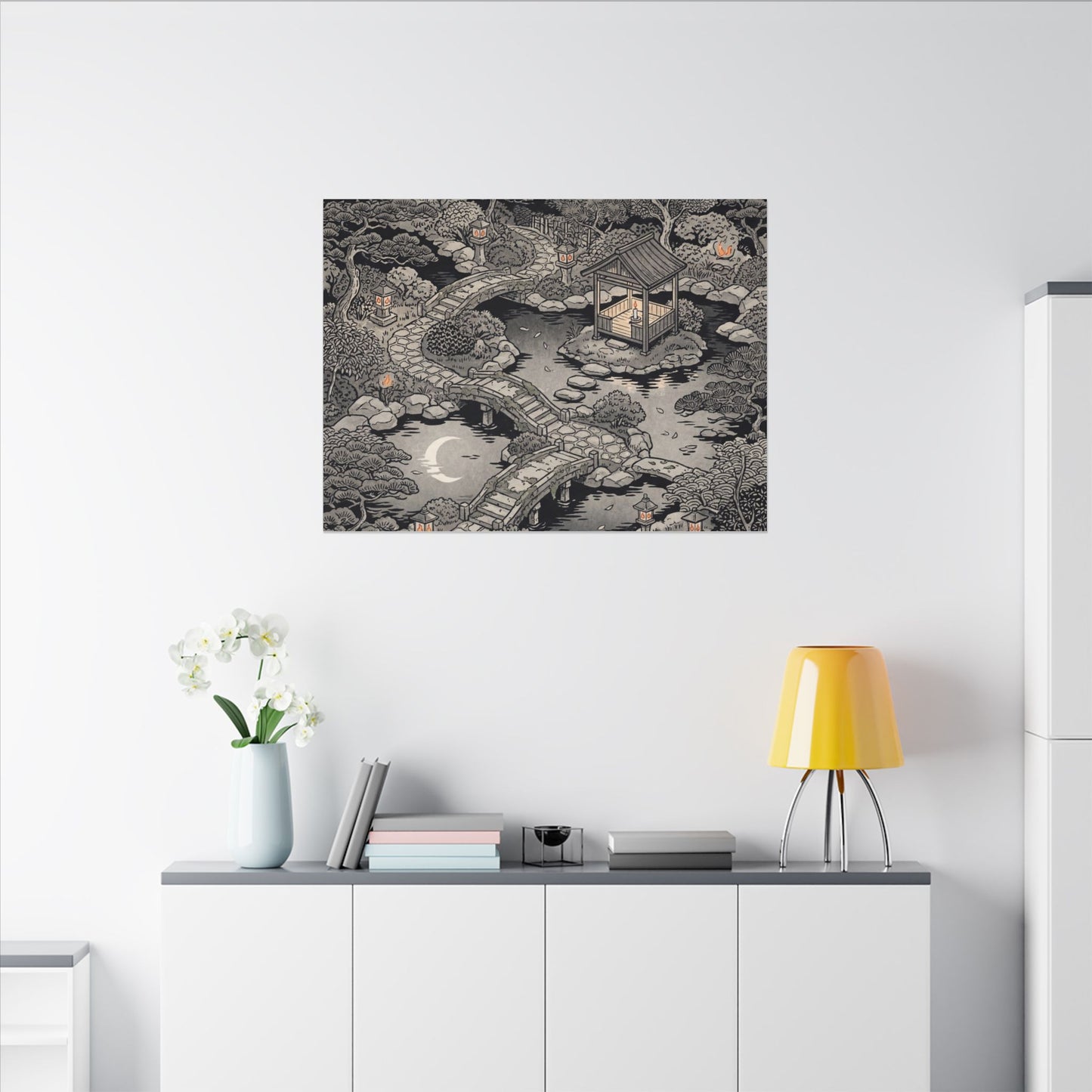 Moonlit Garden Ukiyo E Inspired Canvas Art | Serene Zen Art