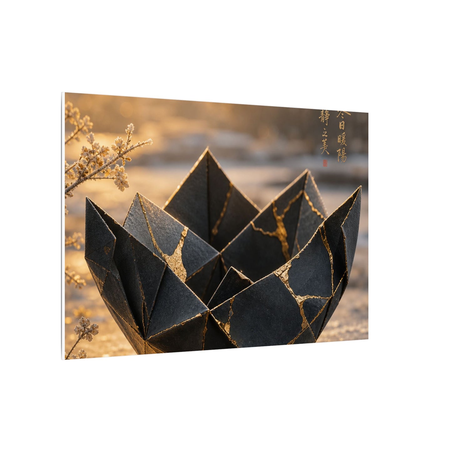 Kintsugi Paper Fold in Golden Hour | Gold Repair Canvas Art