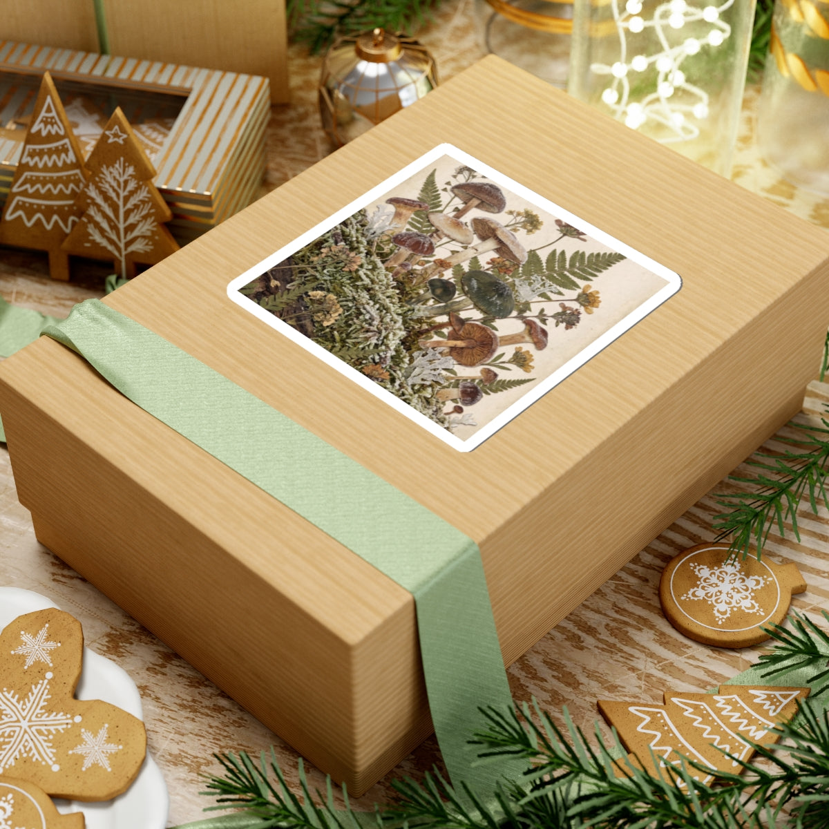 Winter Wild Mushrooms Herbarium Sticker | Rustic Decor